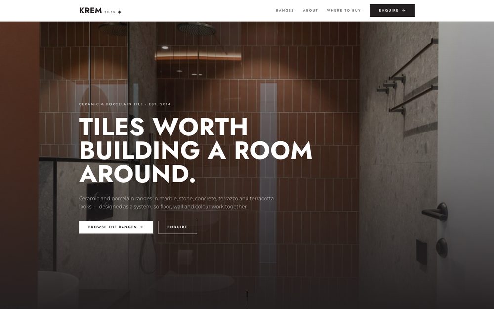 The KREM Tiles homepage, a ceramic and porcelain tile supplier in Hong Kong