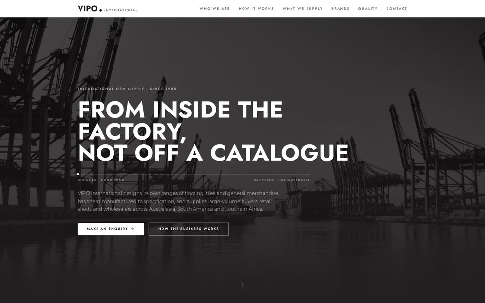 The VIPO International homepage, an OEM design and supply business in Hong Kong